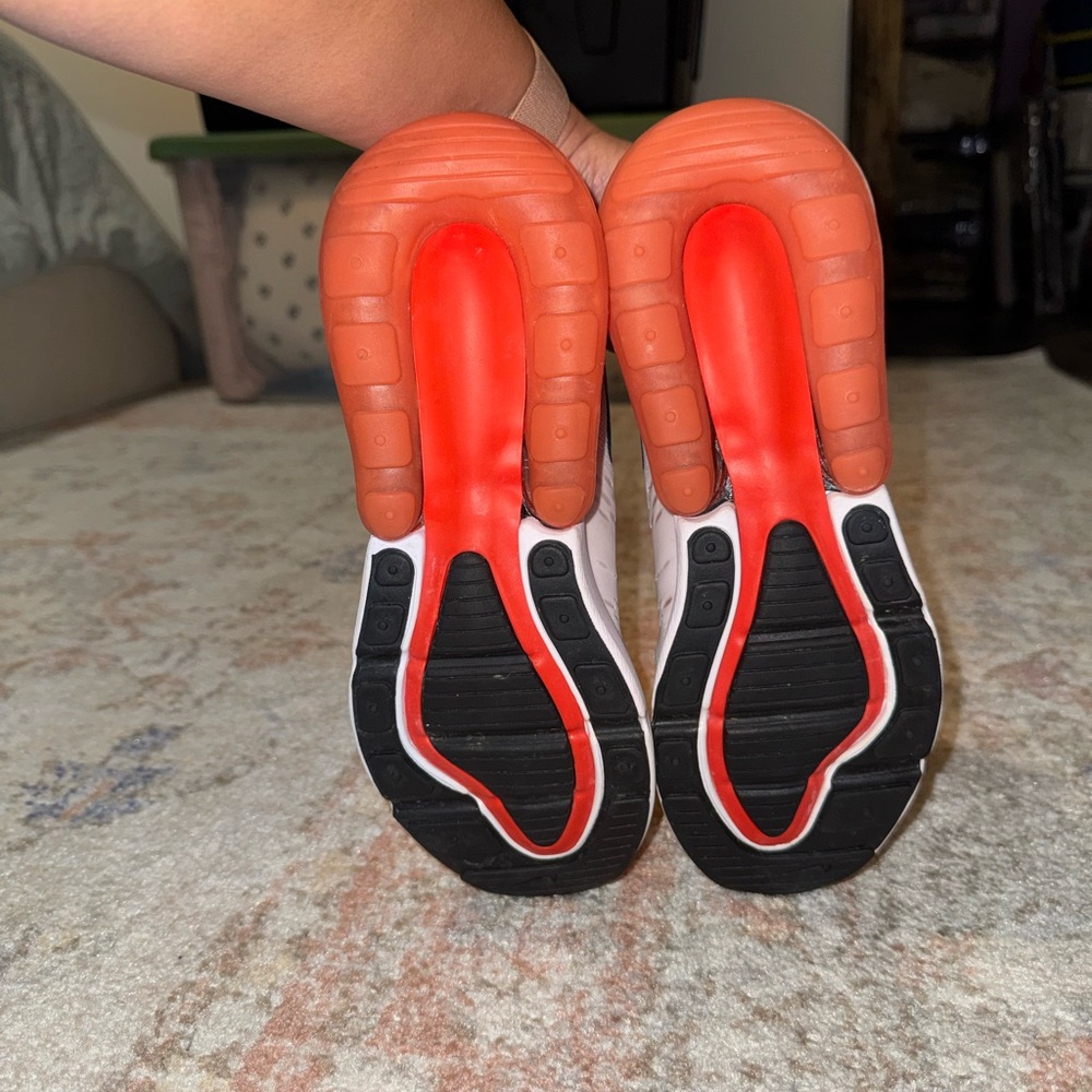 Women’s Nike Air Max 270 White and Orange with Black Accents - Picture 5 of 8